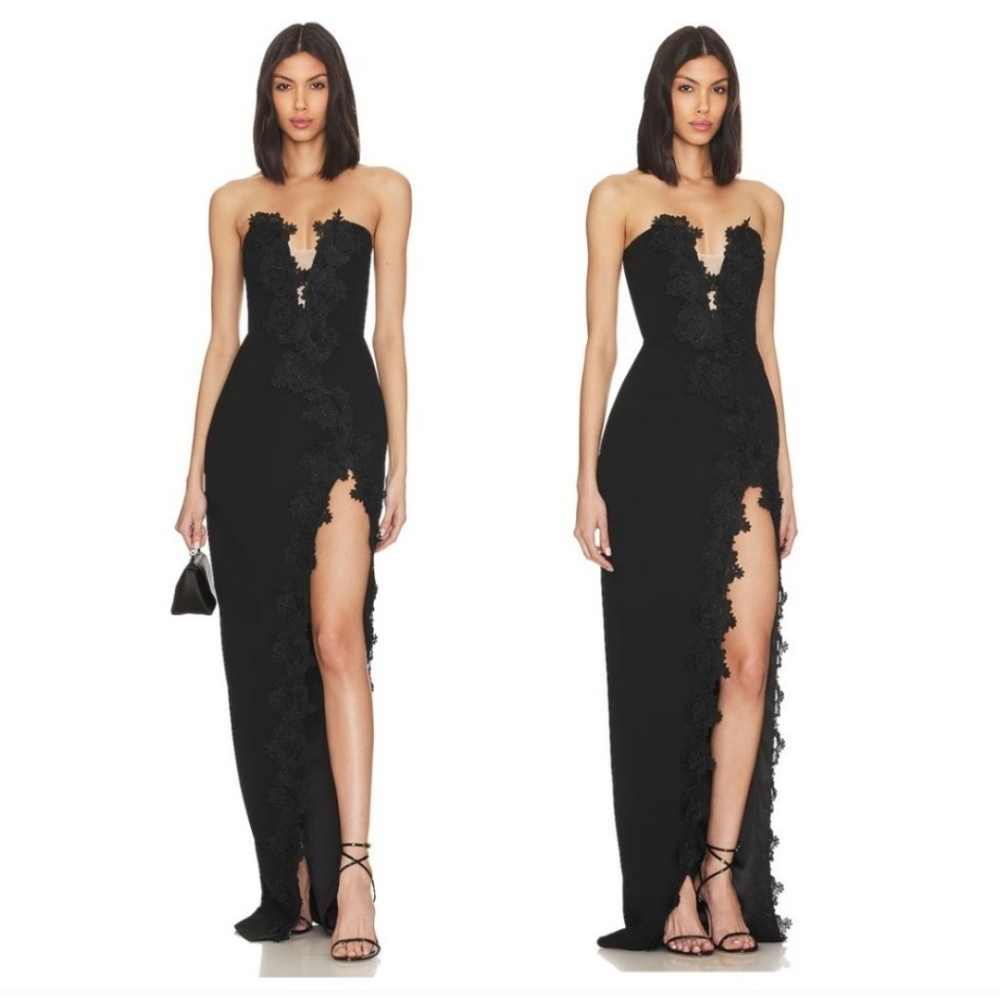 SAU LEE | NEW Florence Embroidered Floral Maxi Dress in Black Size 12 !!